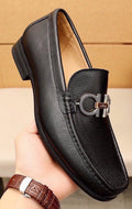 Ferragamo Black Textured Buckle Loafers