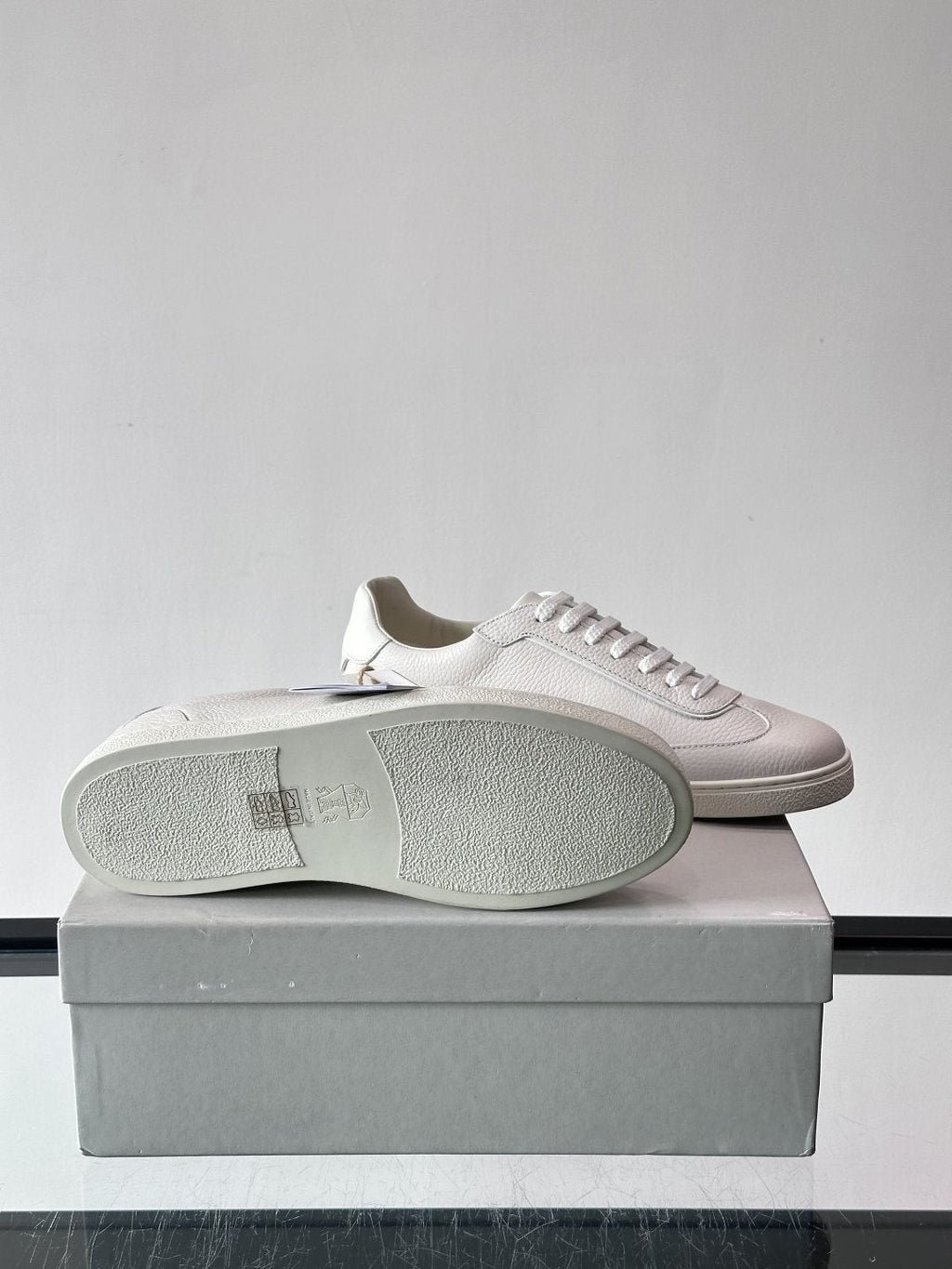 Brunello Cucinelli Men's Light Gray Leather Low-Top Sneakers