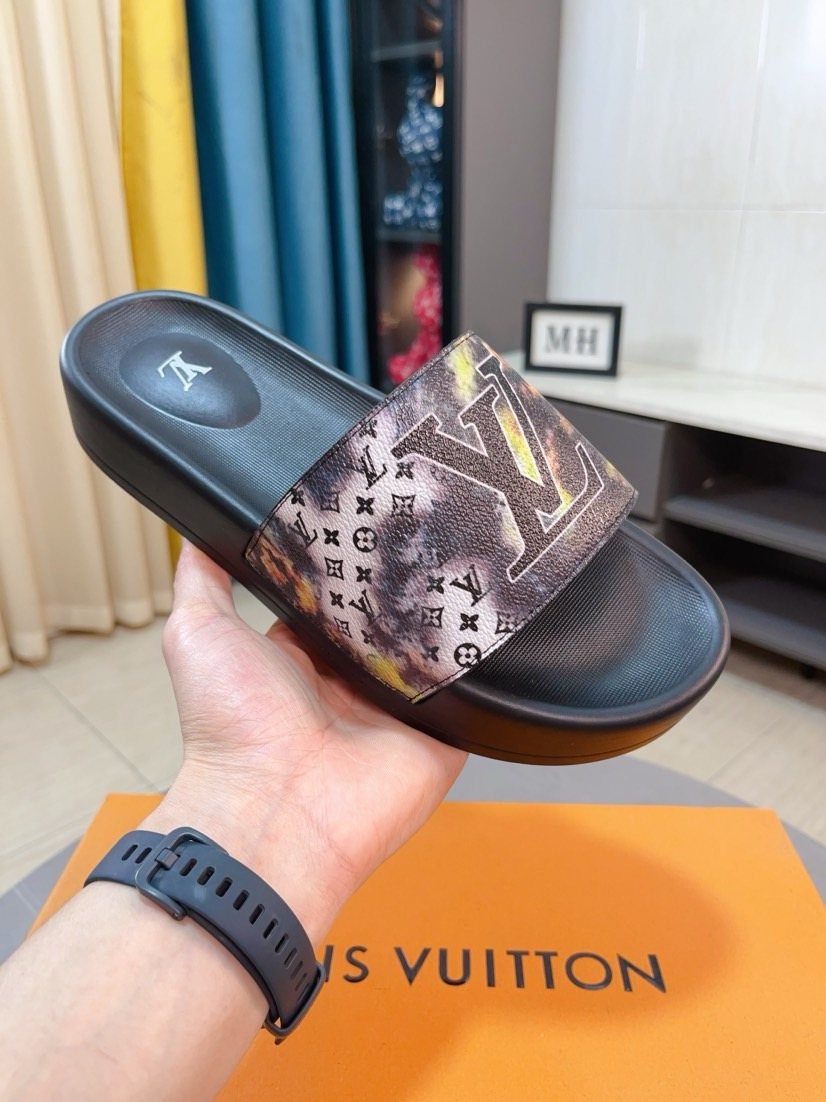 Louis Vuitton Men's Brown Monogram Slide Sandals