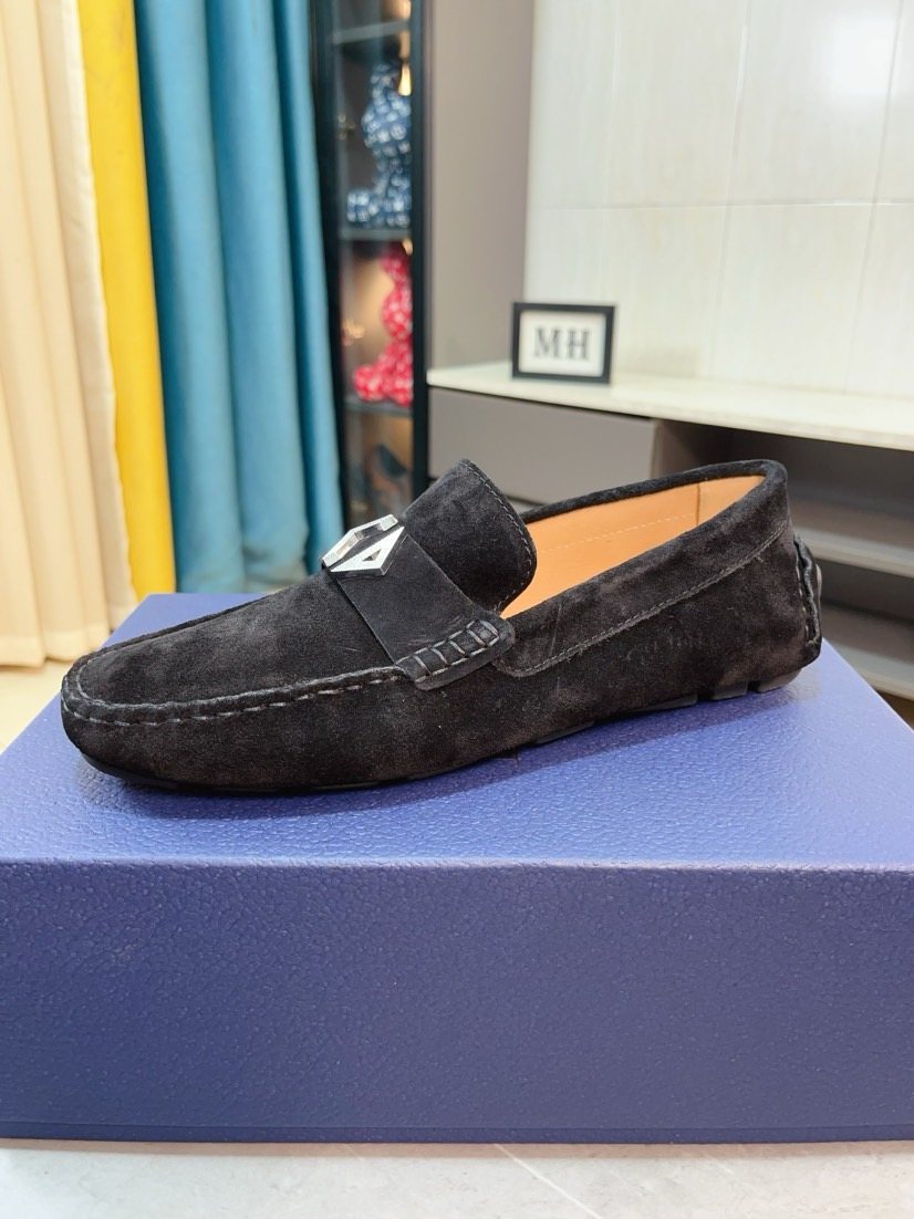 Dior Black Textured Slip-On Loafers