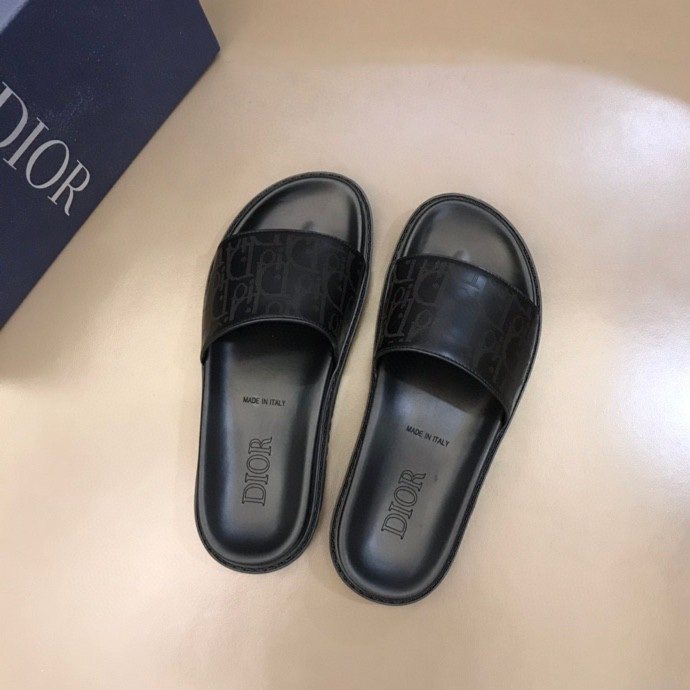 Dior Men's Black Embossed Strap Slide Sandals