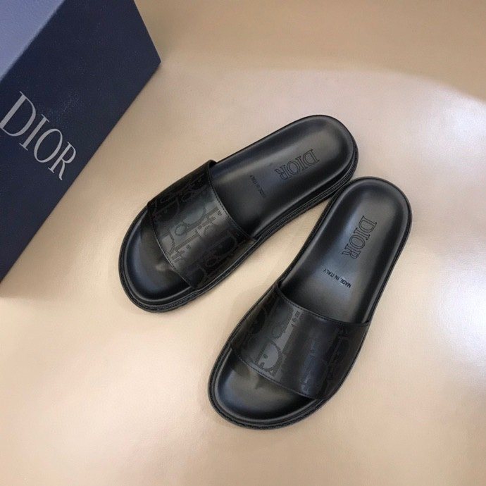 Dior Men's Black Embossed Strap Slide Sandals