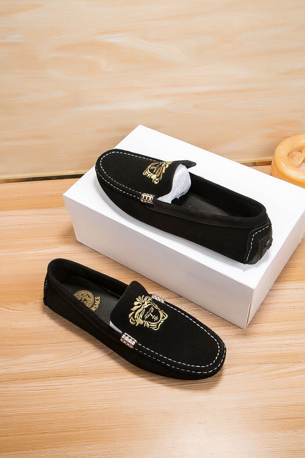 Versace Men's Gold-Embroidered Loafers