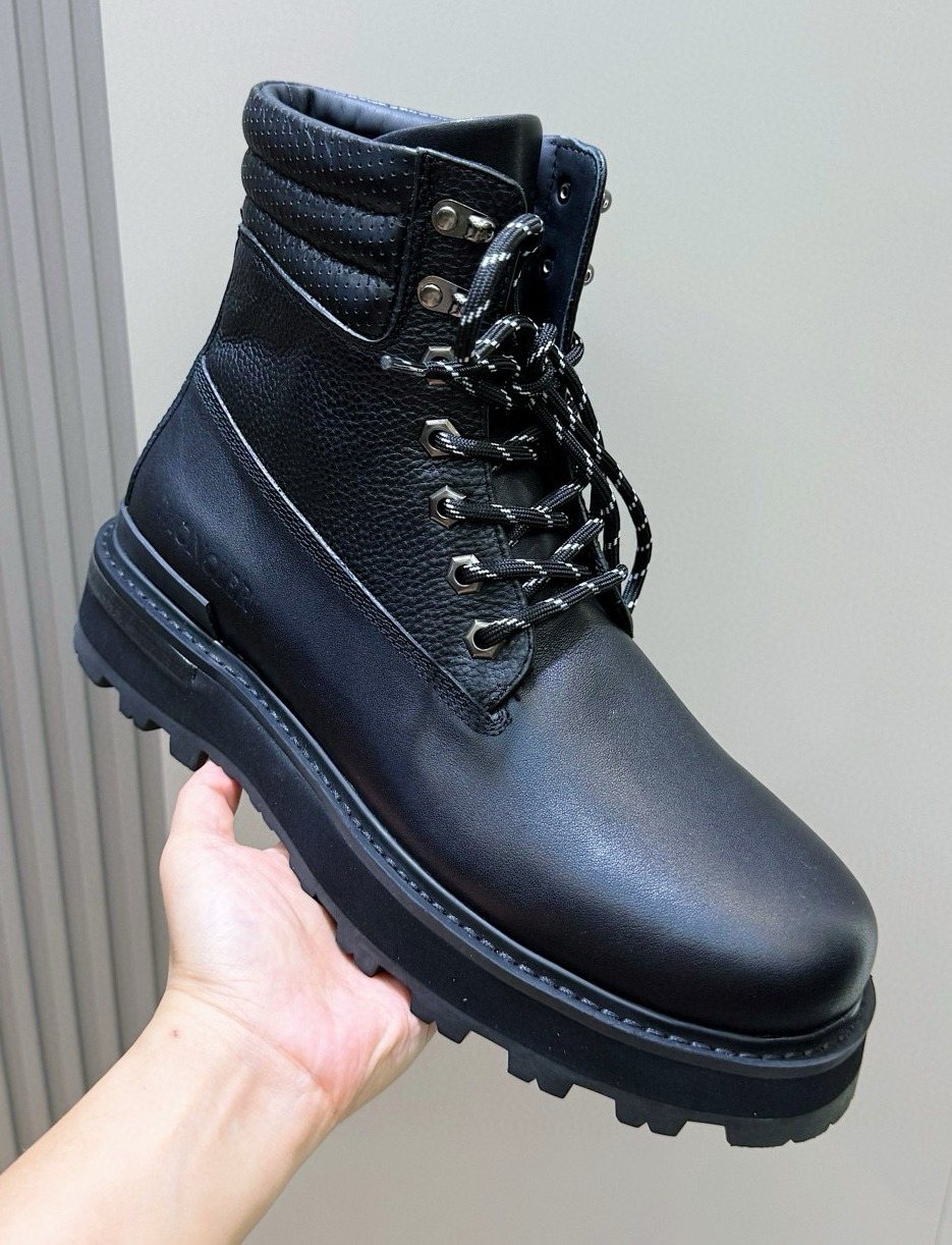 Moncler Black Lug-Sole Lace-Up Boots