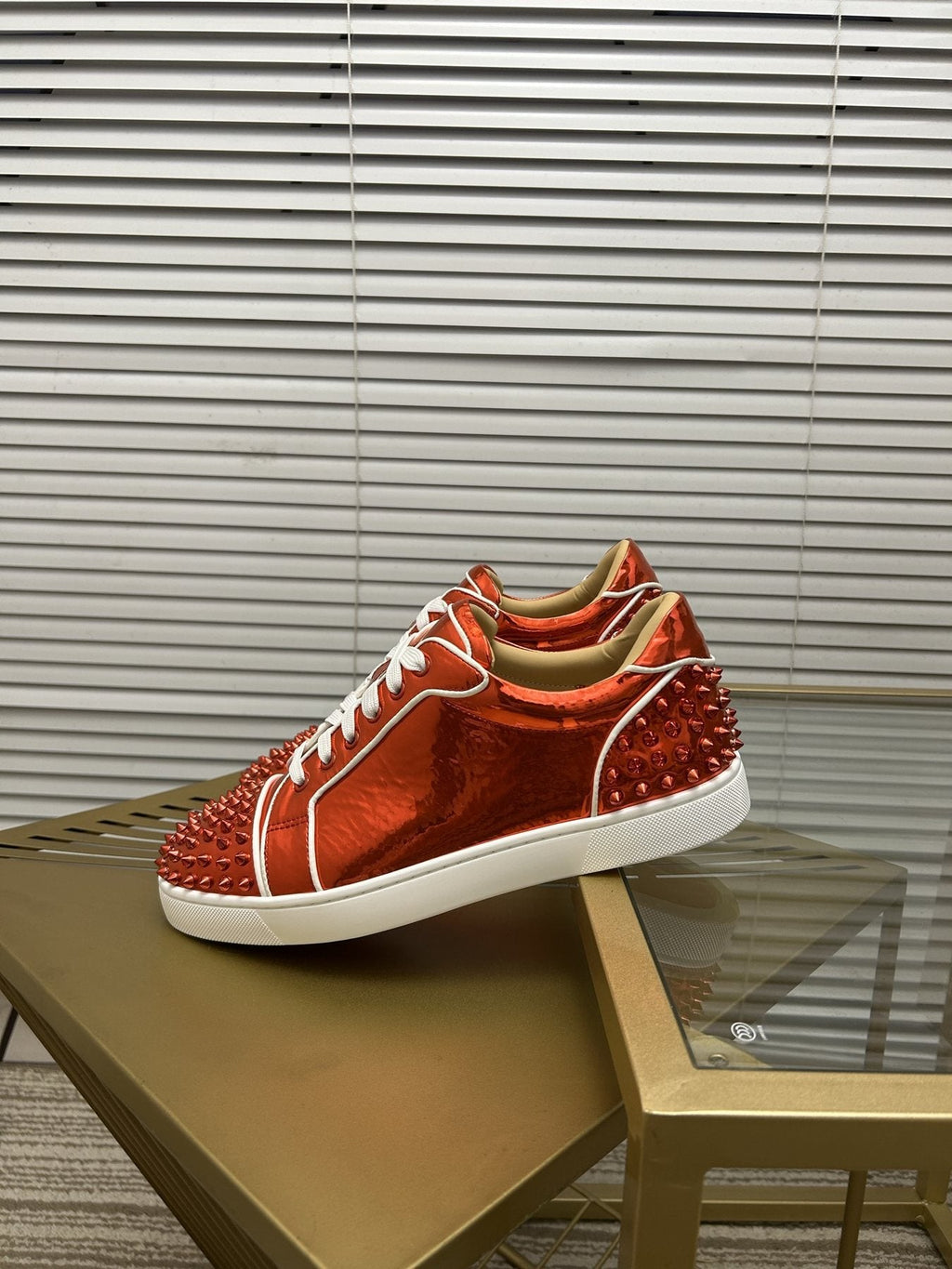 Christian Louboutin Metallic Red Studded Sneakers