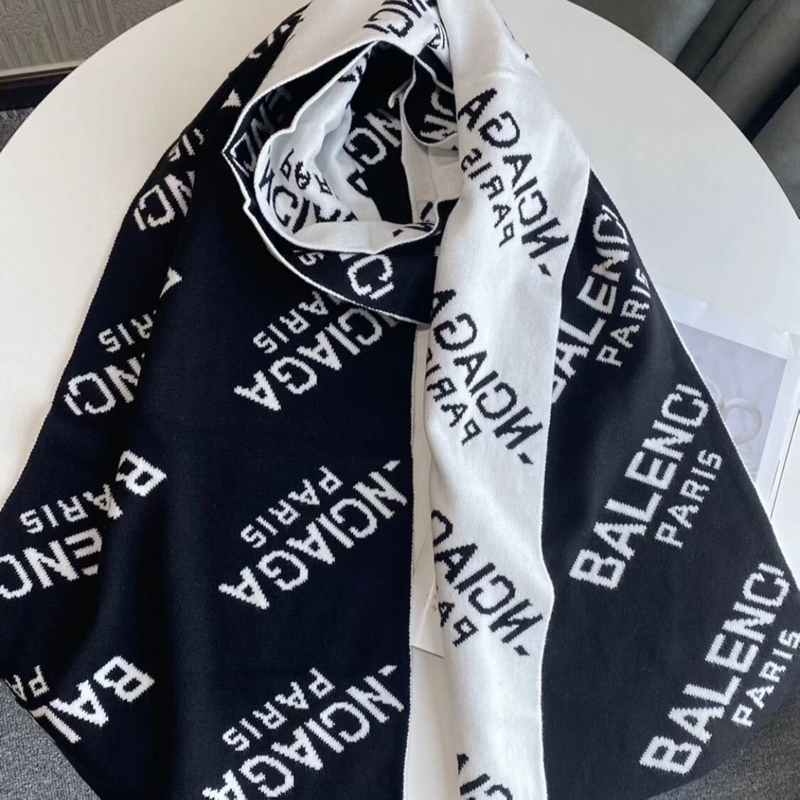 Balenciaga Black & White Knit Scarf