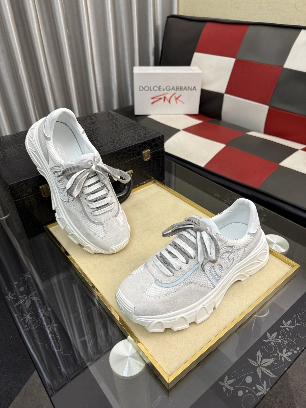Dolce & Gabbana White and Light Gray Chunky Sneakers
