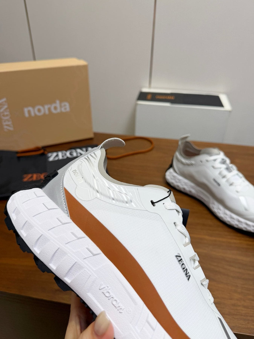 Zegna White Gray Brown Running Shoes