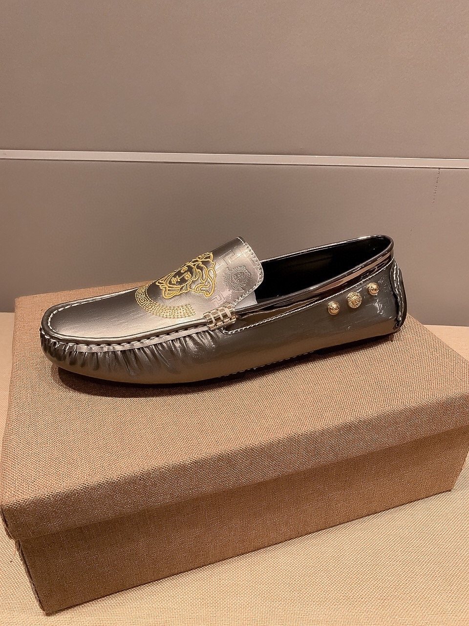 Versace Gunmetal Medusa Loafers
