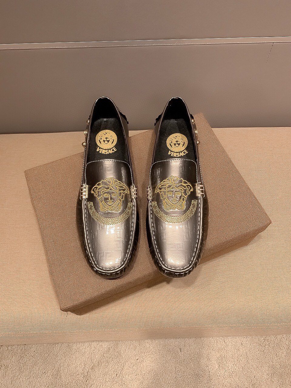 Versace Gunmetal Medusa Loafers