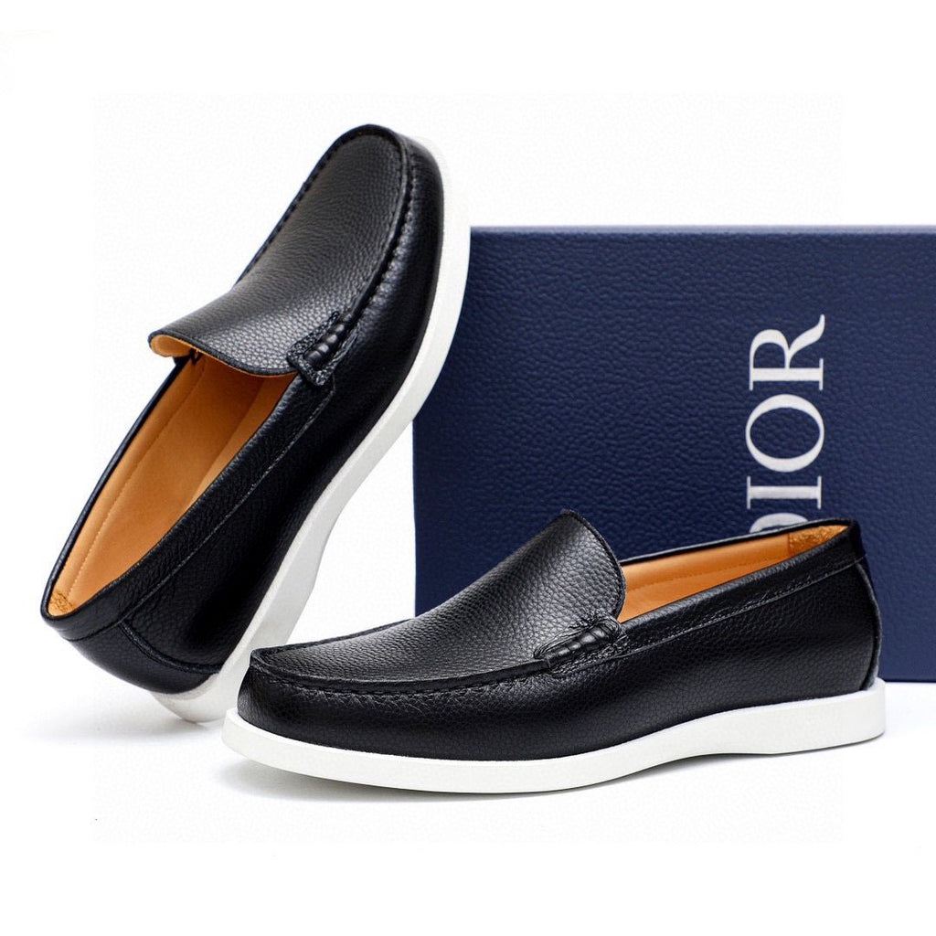 Dior Black Textured Leather Slip-On Loafers
