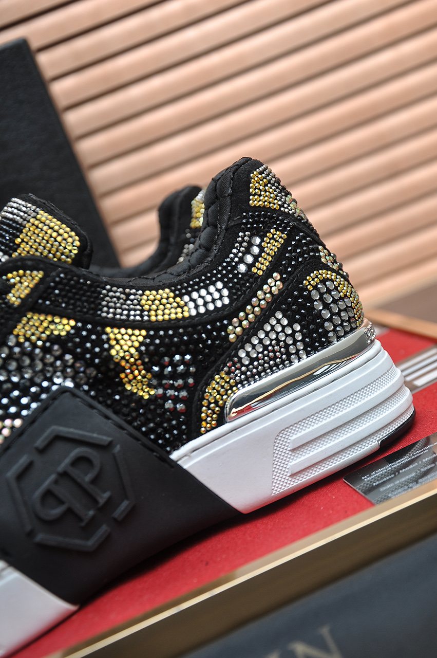 Philipp Plein Black & Gold Patterned Sneakers