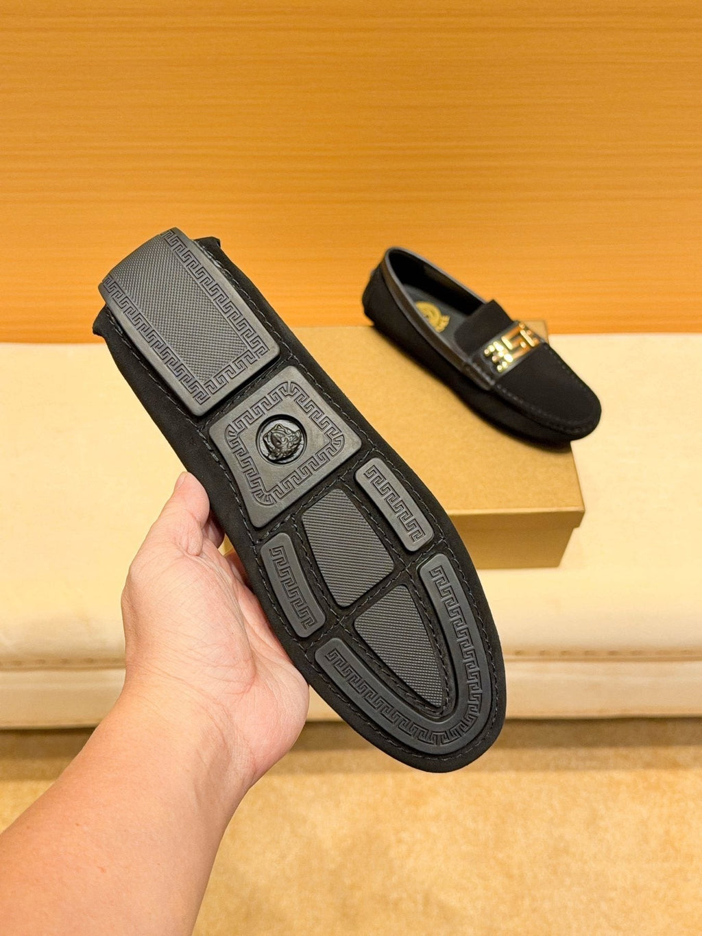 Versace Men's Black Gold Buckle Loafers