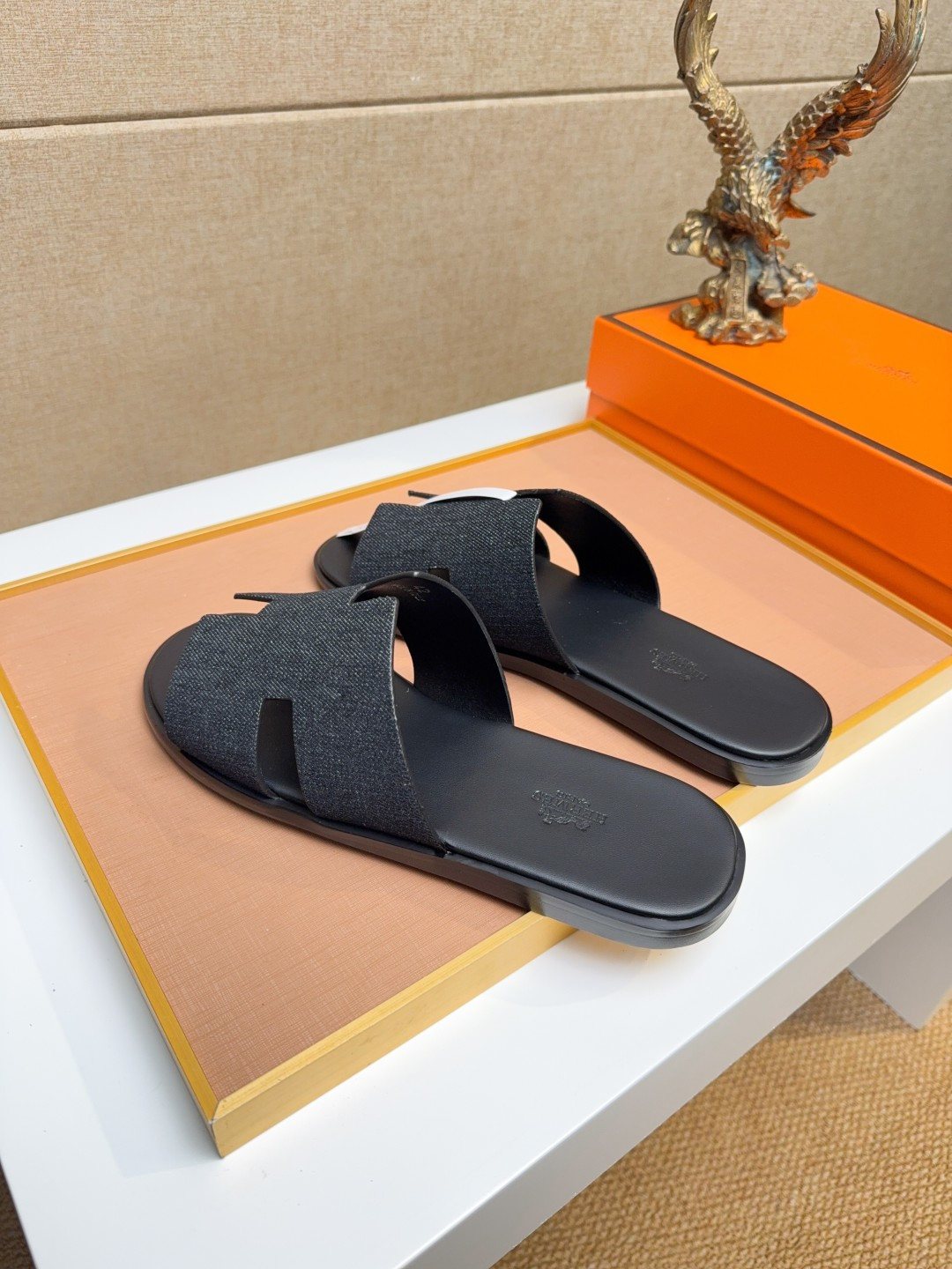 Hermès Black H-Strap Slide Sandals