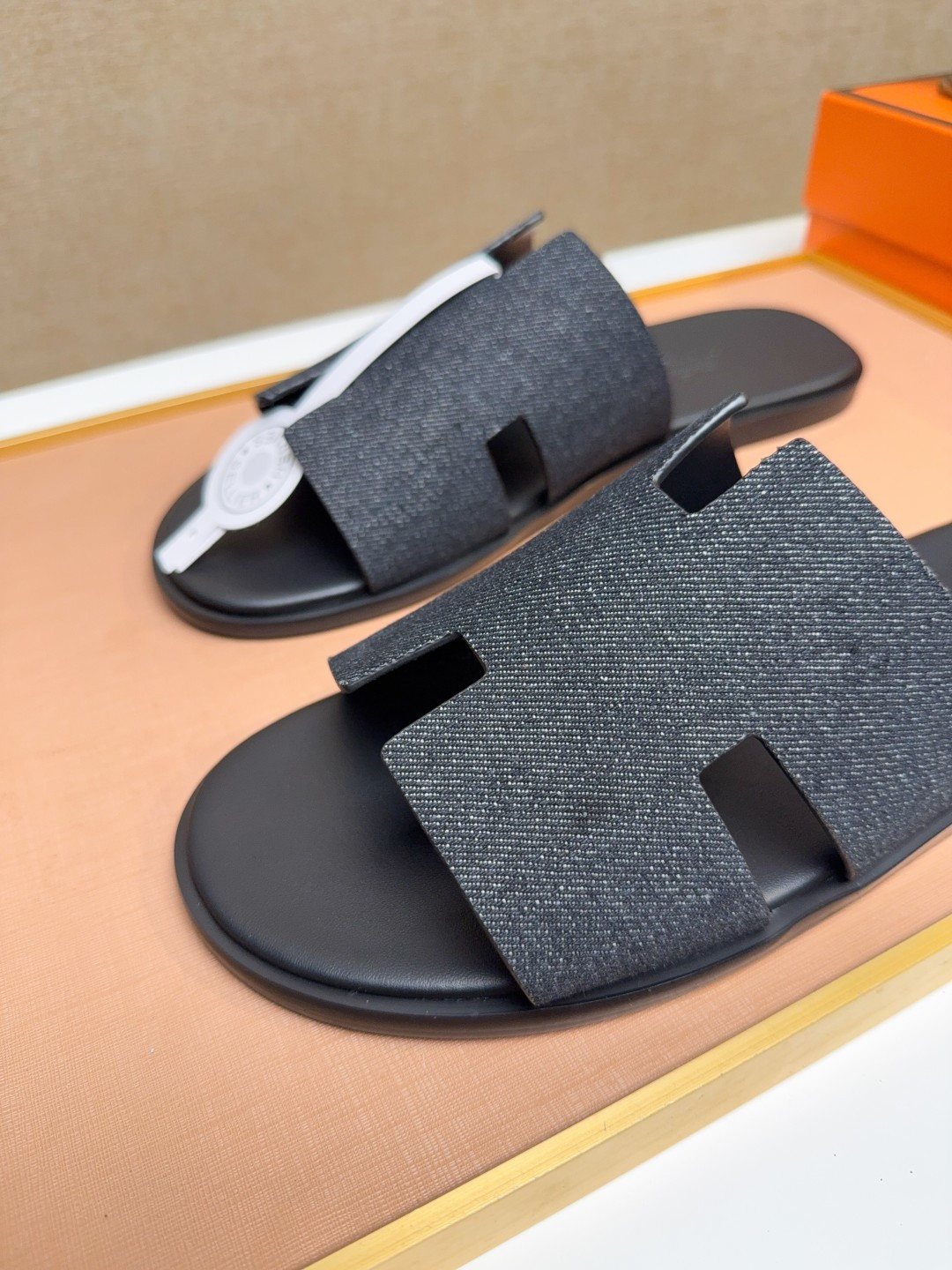Hermès Black H-Strap Slide Sandals