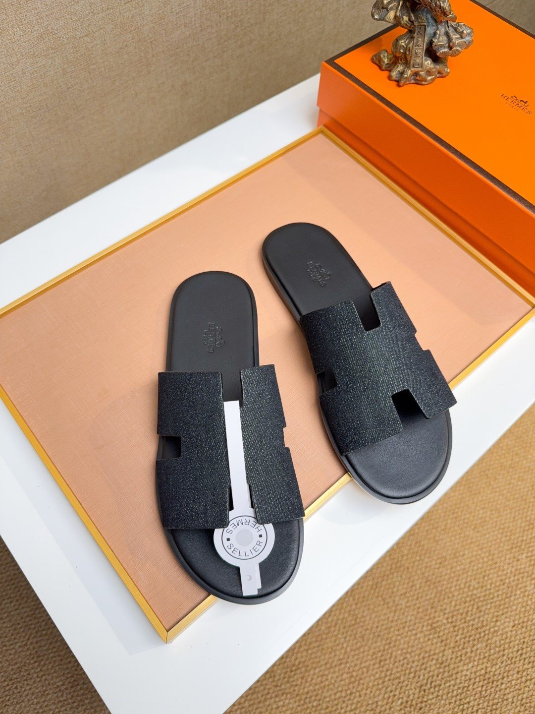 Hermès Black H-Strap Slide Sandals