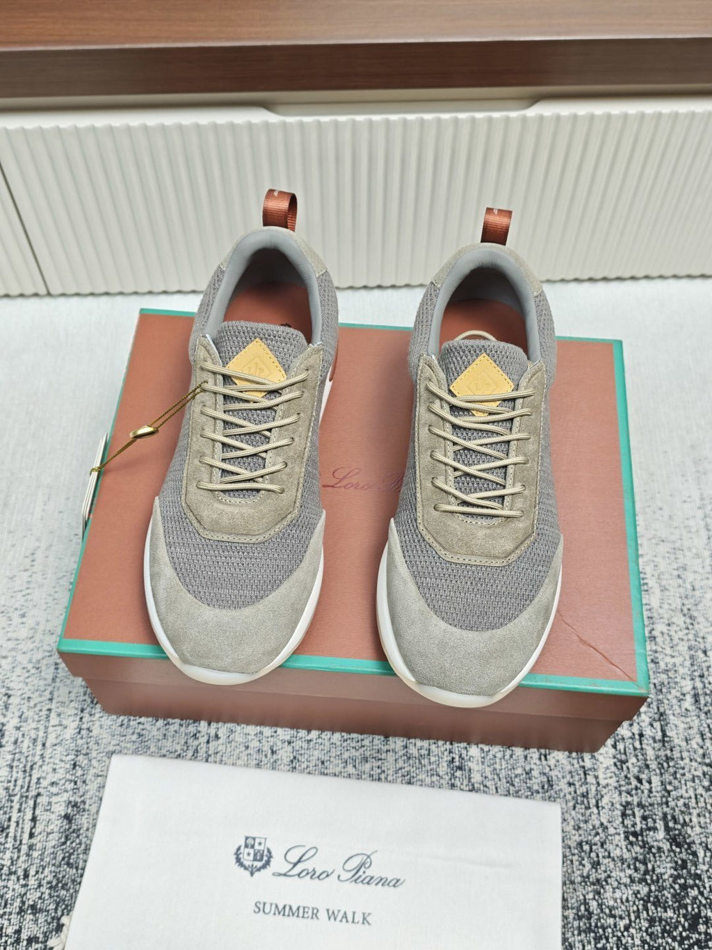 Loro Piana Gray Taupe Lace-Up Sneakers