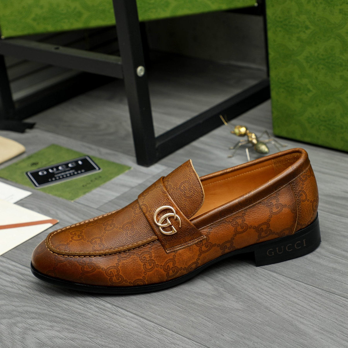 Gucci Brown Textured Loafers
