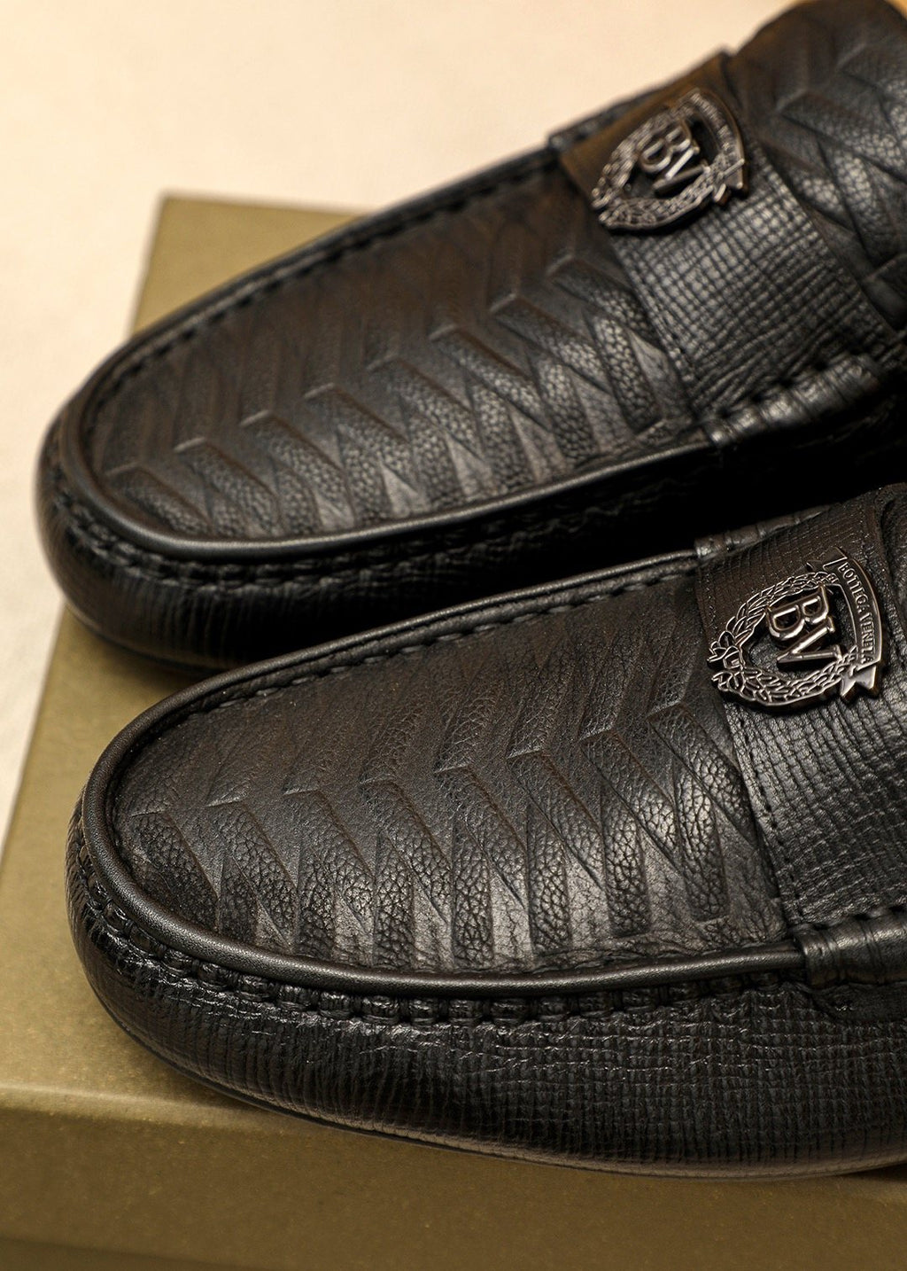 Bottega Veneta Men's Black Textured Slip-On Loafers