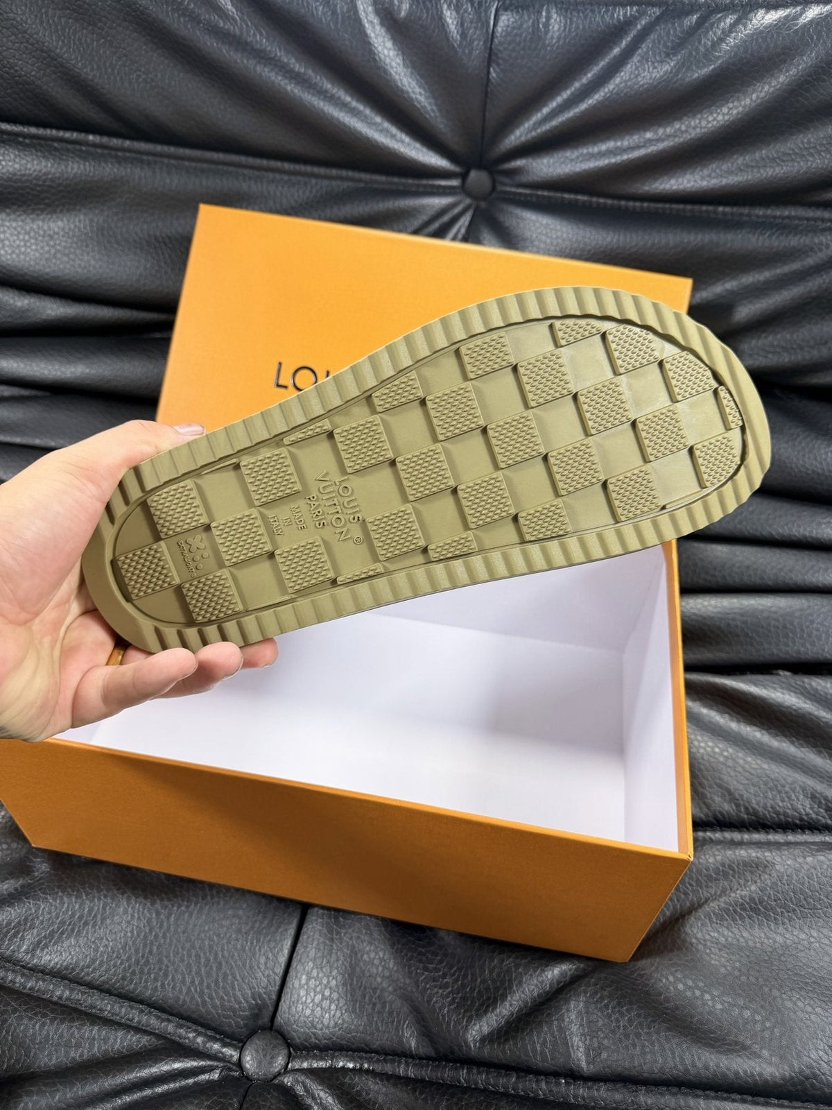 Louis Vuitton Embossed Slide Sandals - Pale Olive Green