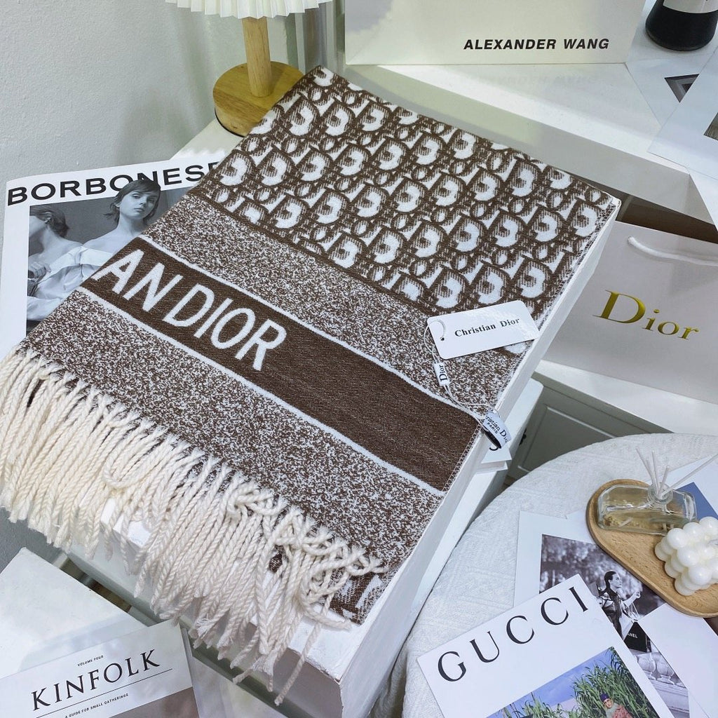 Dior Brown & Ivory Fringed Scarf