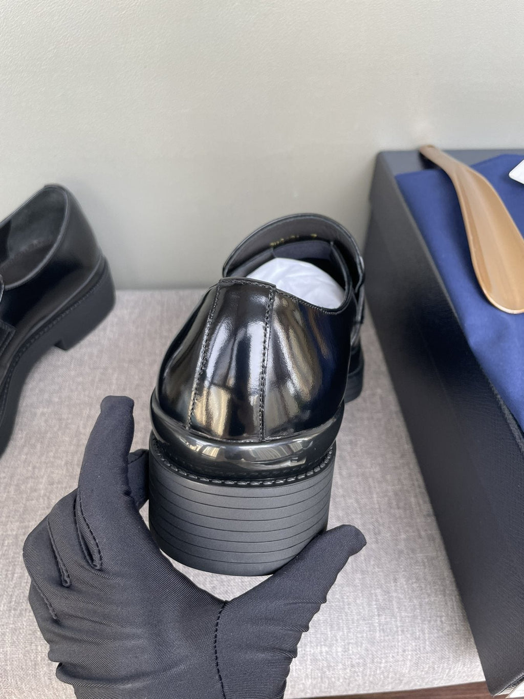 Prada Men's Black Glossy Plaque Loafers