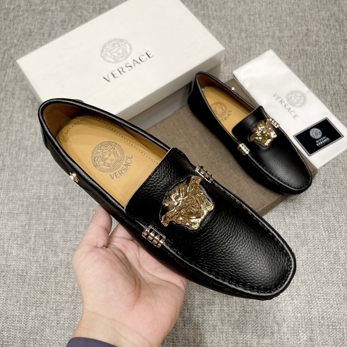 Versace Men's Textured Leather Medusa Loafers