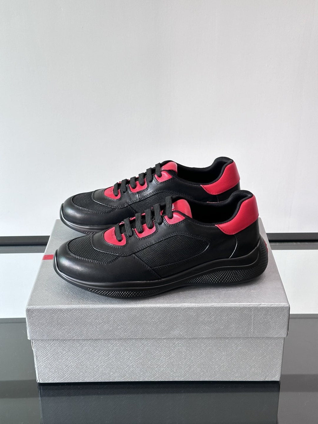 Prada Men's Low-Top Leather Sneakers - Rounded Toe