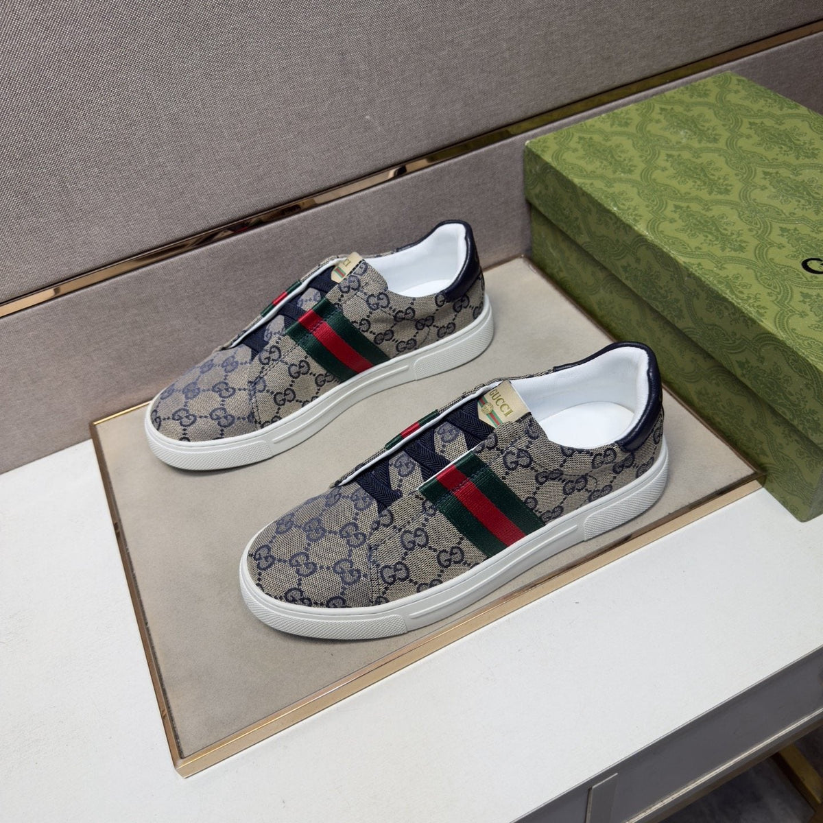 Gucci Men’s Monogram Web Slip-On Shoes