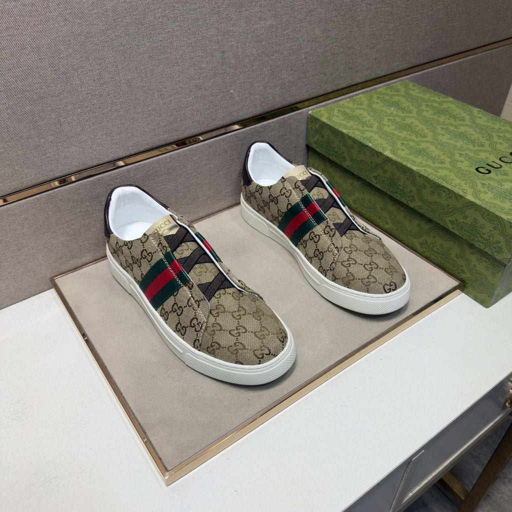 Gucci Men’s Monogram Web Slip-On Shoes