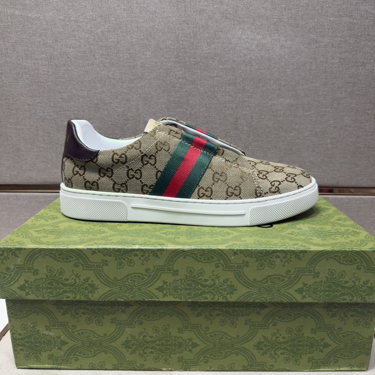Gucci Men’s Monogram Web Slip-On Shoes