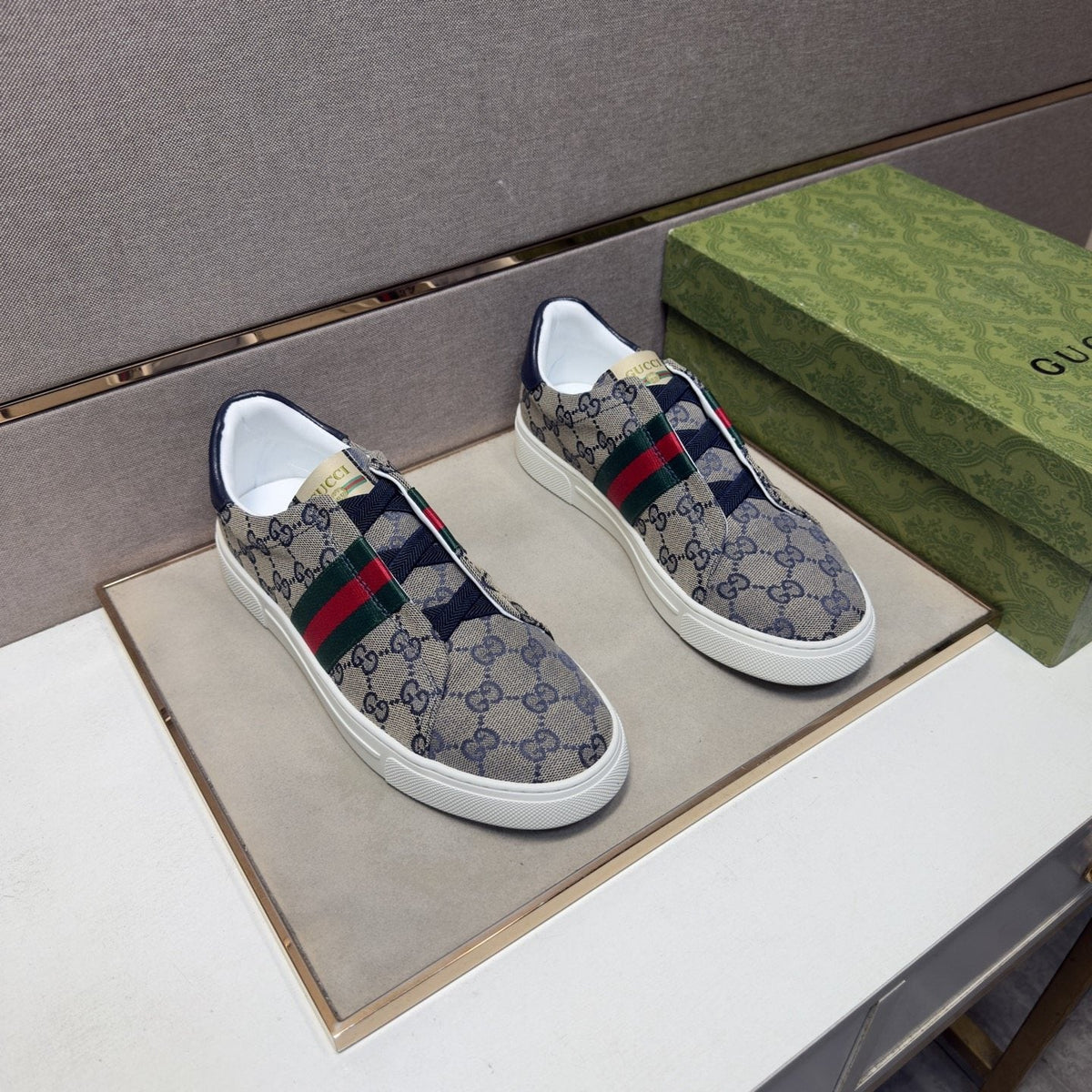 Gucci Men’s Monogram Web Slip-On Shoes