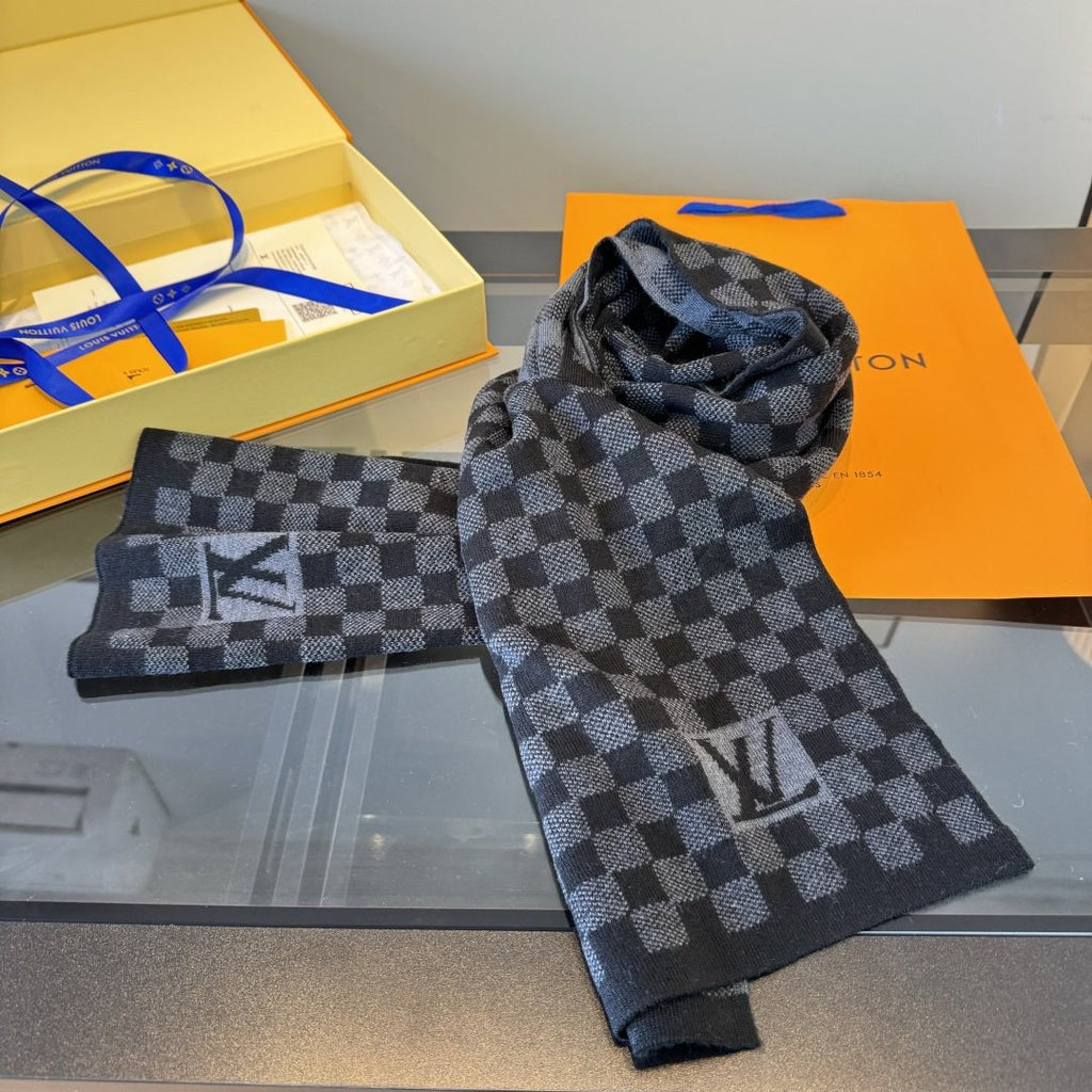 Louis Vuitton Black and Charcoal Checkerboard Scarf
