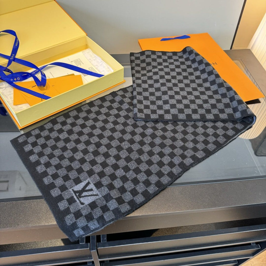 Louis Vuitton Black and Charcoal Checkerboard Scarf