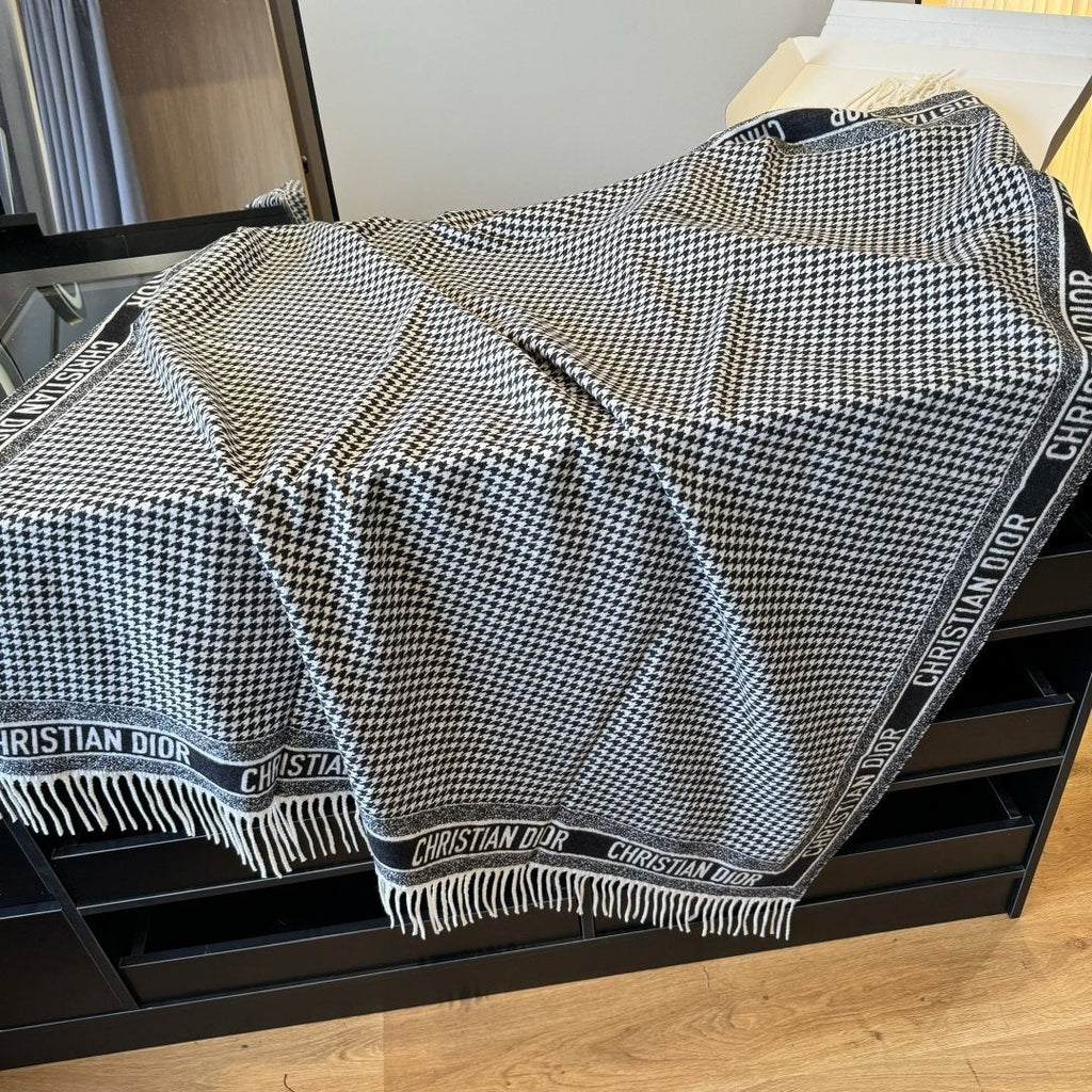 Dior Houndstooth Fringe Scarf