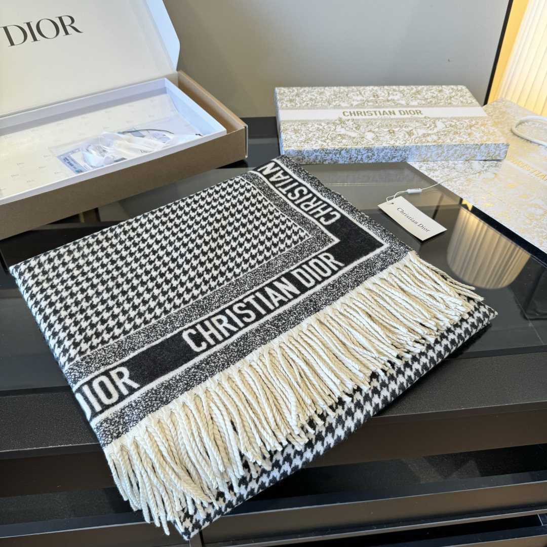 Dior Houndstooth Fringe Scarf