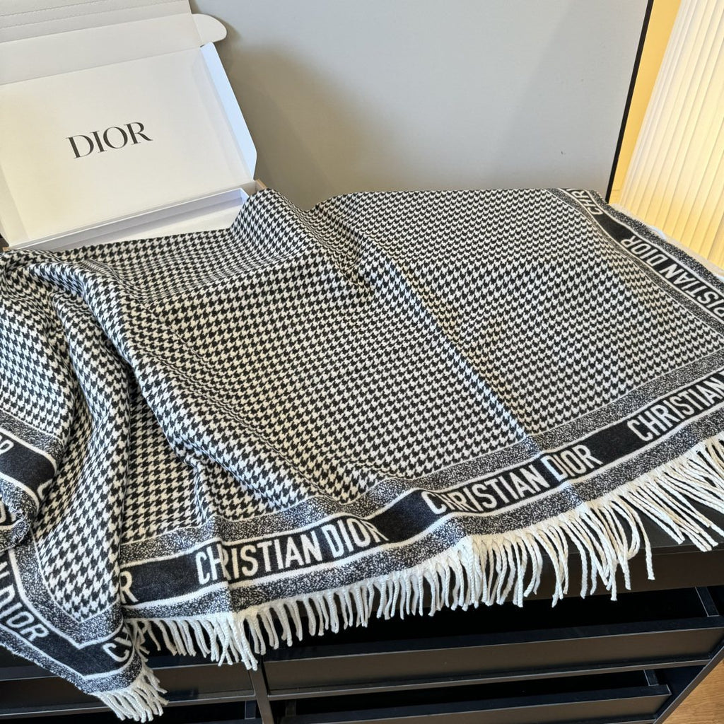 Dior Houndstooth Fringed Square Scarf & Shawl