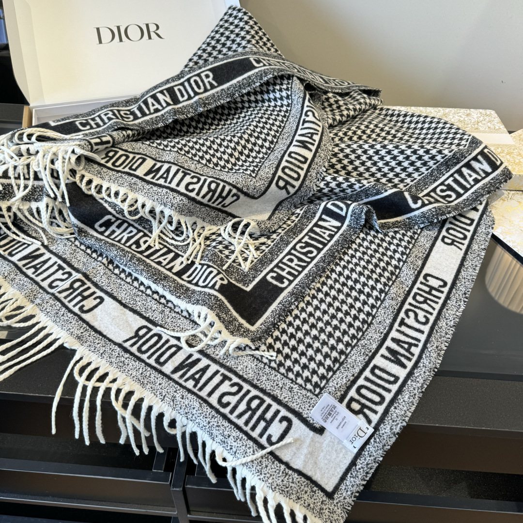Dior Houndstooth Fringe Scarf