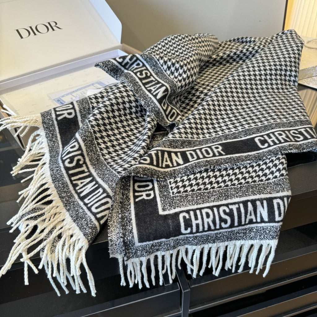 Dior Houndstooth Fringe Scarf