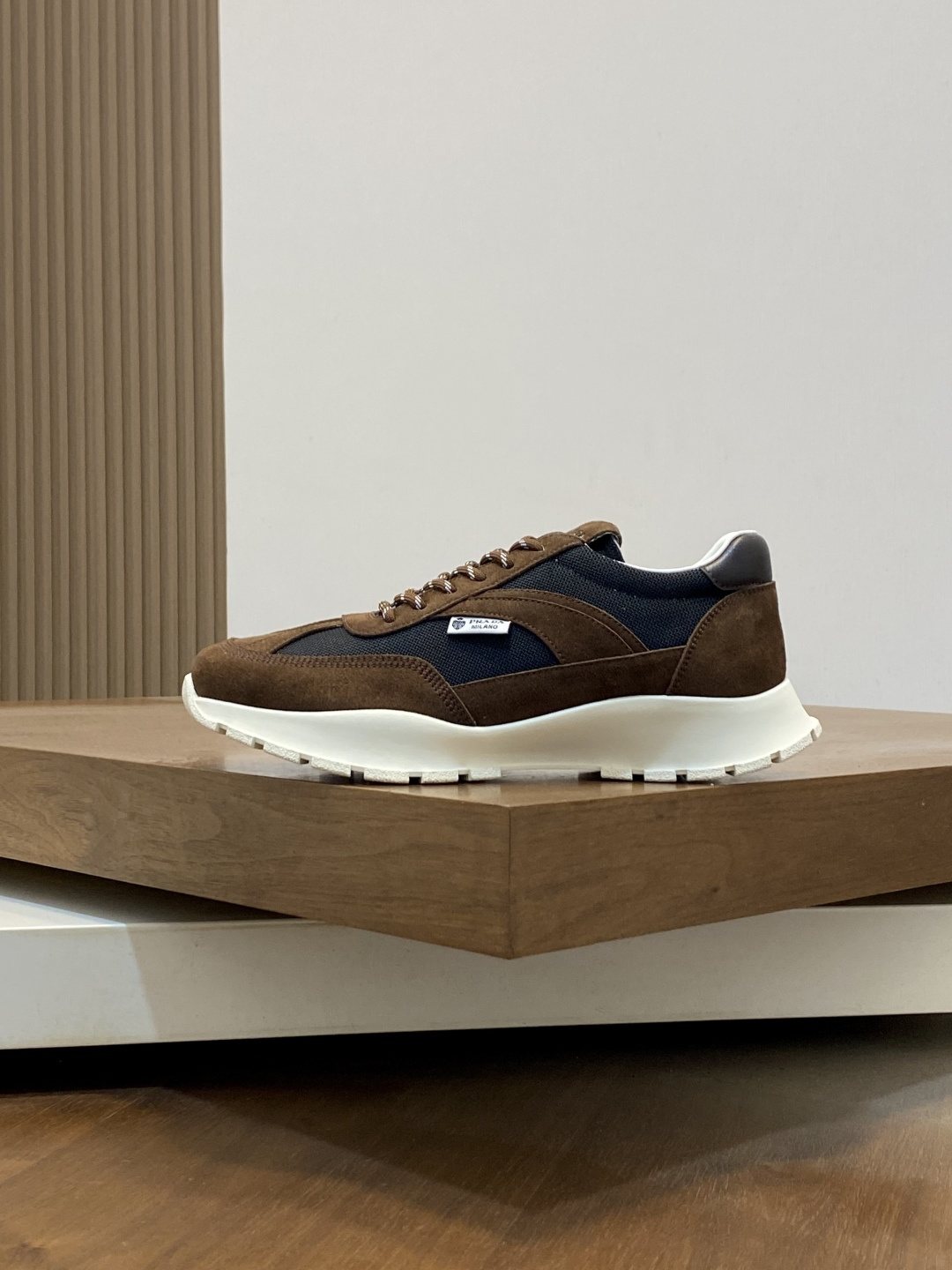 Prada Men's Geometric Panel Sneakers - Contrast Stitching
