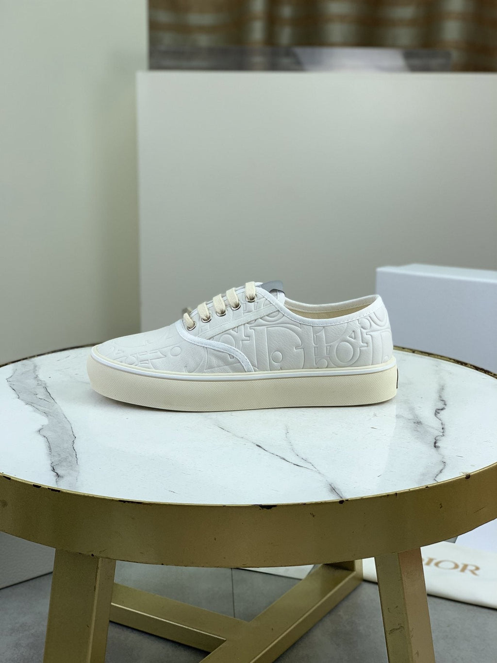 Dior White Embossed Low-Top Sneakers