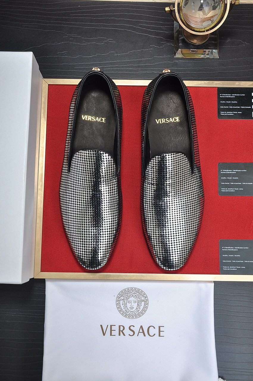 Versace Men's Silver and Black Pattern Loafers