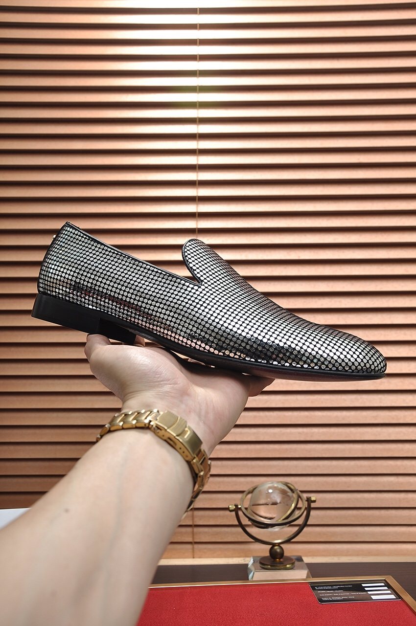 Versace Men's Silver and Black Pattern Loafers