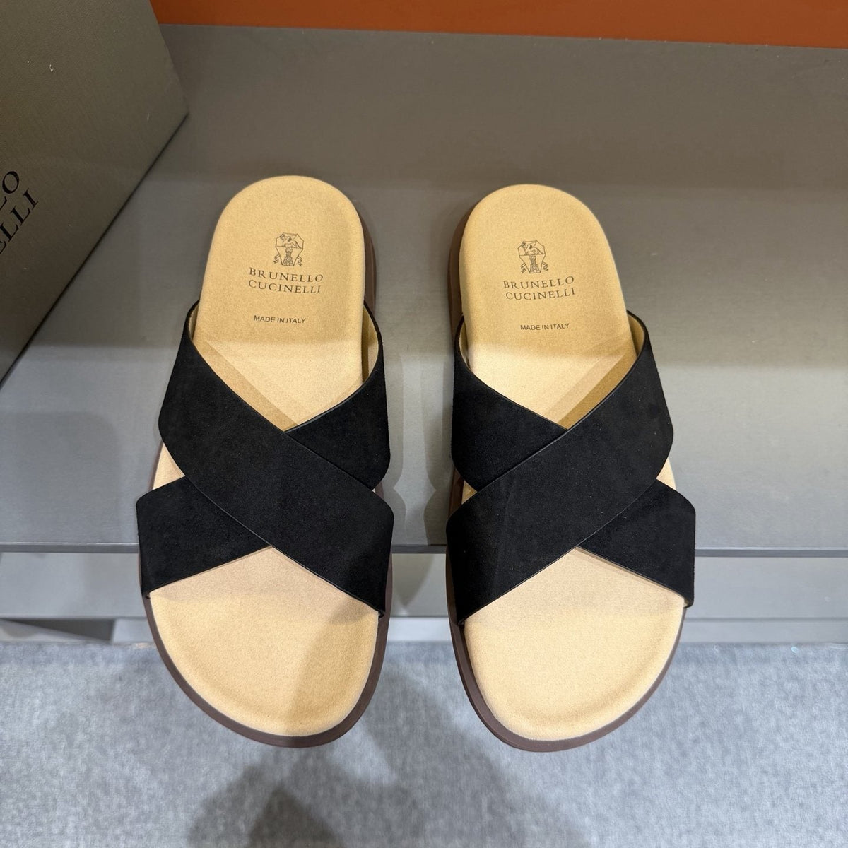 Brunello Cucinelli Men's Cross-Strap Slide Sandals - Contoured Footbed