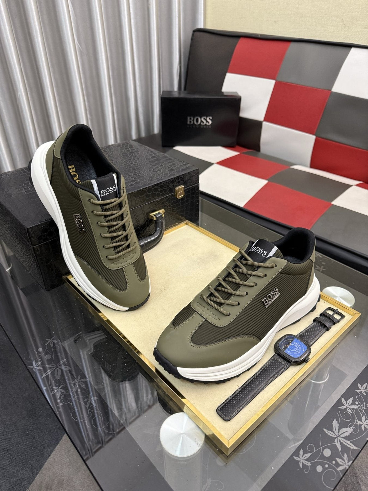 BOSS Men's Mesh-Panel Low-Top Sneakers