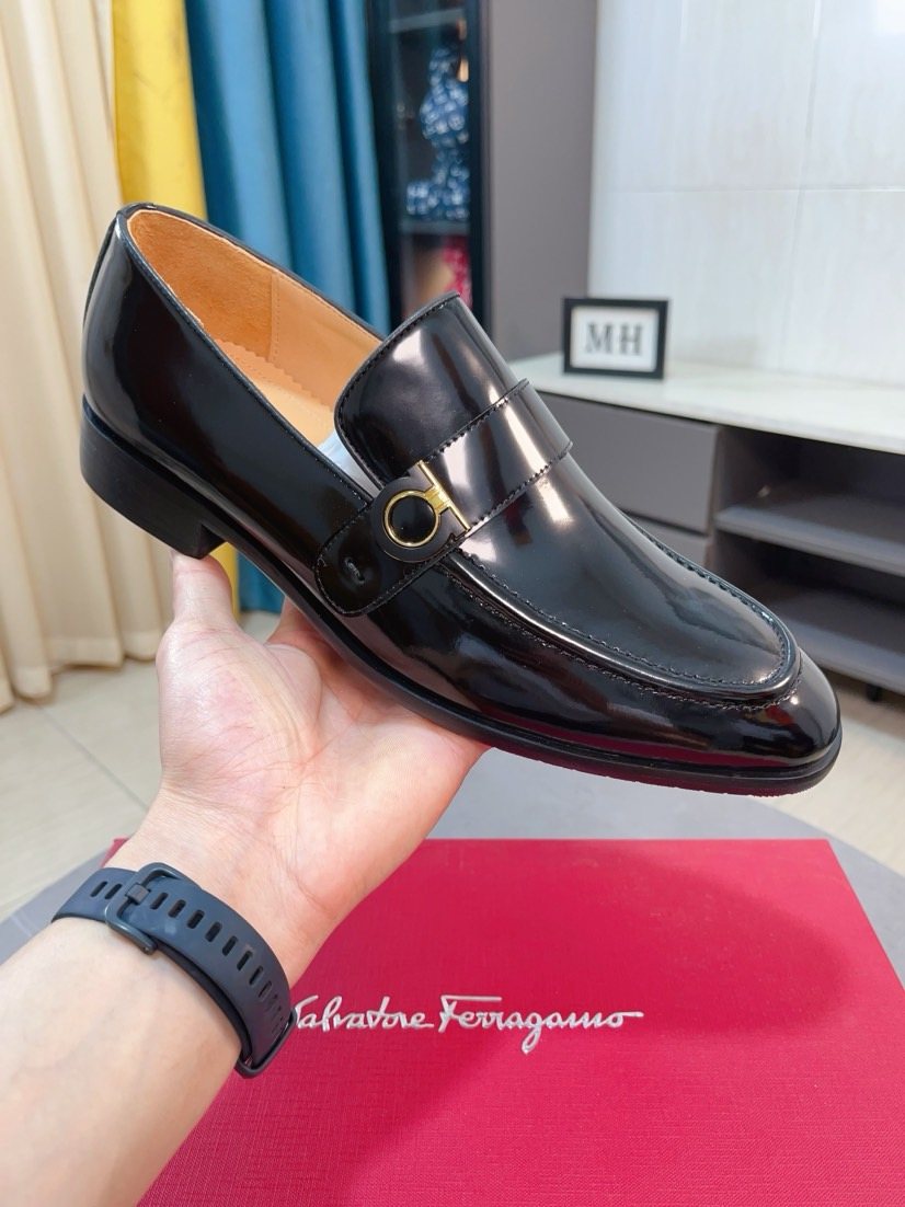 Salvatore Ferragamo Glossy Metal Ornament Loafers