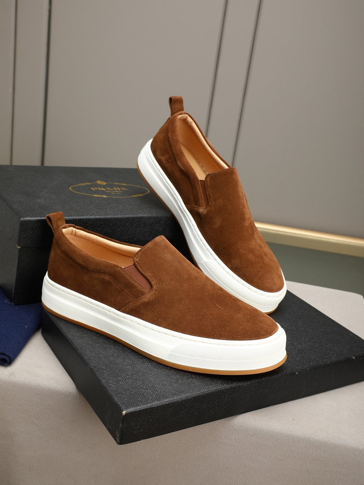 Prada Leather Slip-On Sneakers