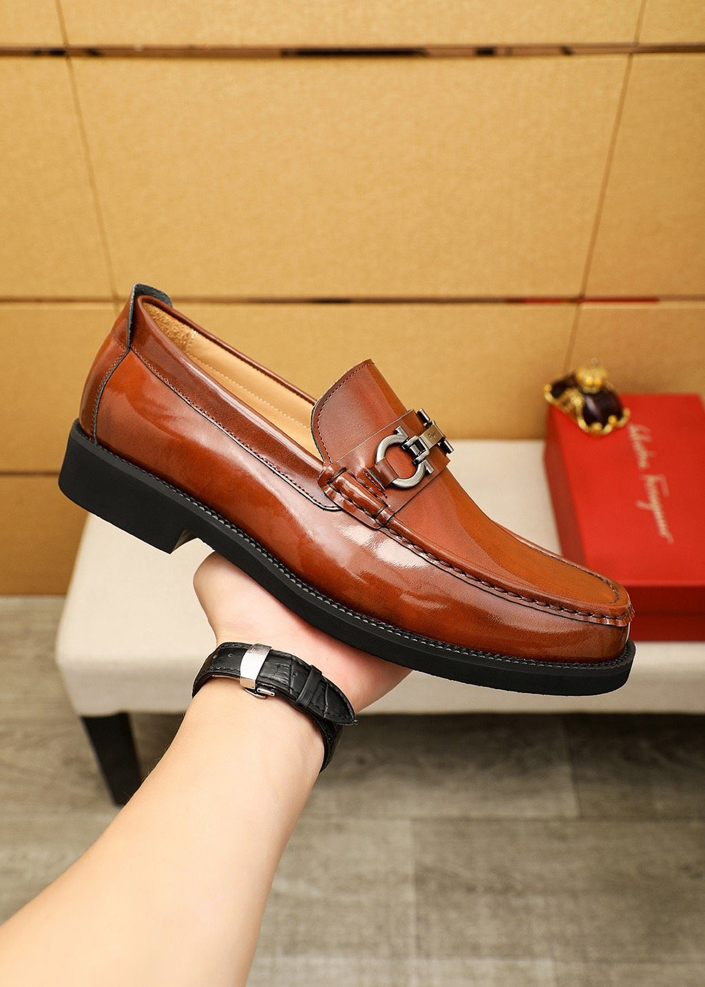 Ferragamo Leather Bit Loafers - Moc-Toe Stitching