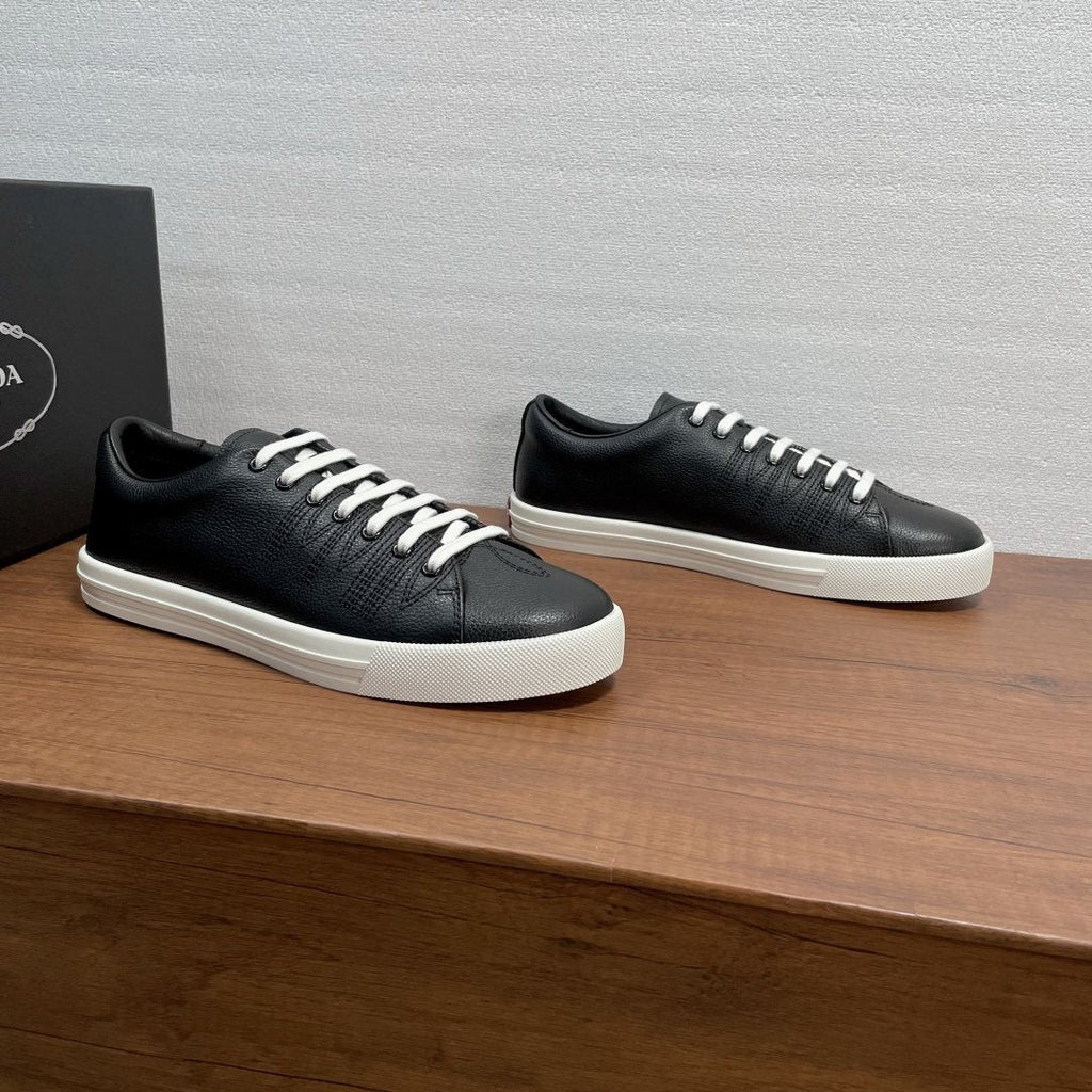 Prada Men's Low-Top Lace-Up Sneakers - Visible Stitched Upper Details