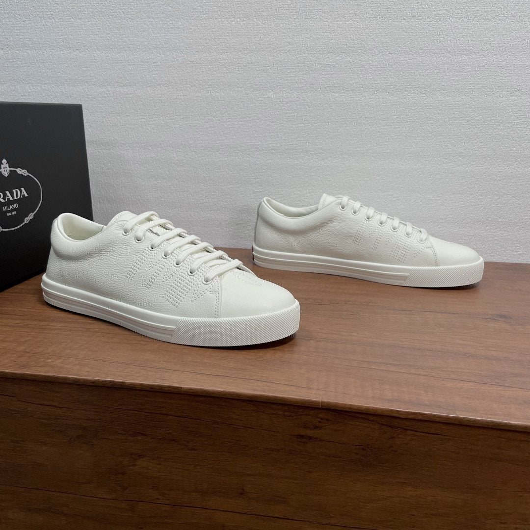 Prada Men's Low-Top Lace-Up Sneakers - Visible Stitched Upper Details